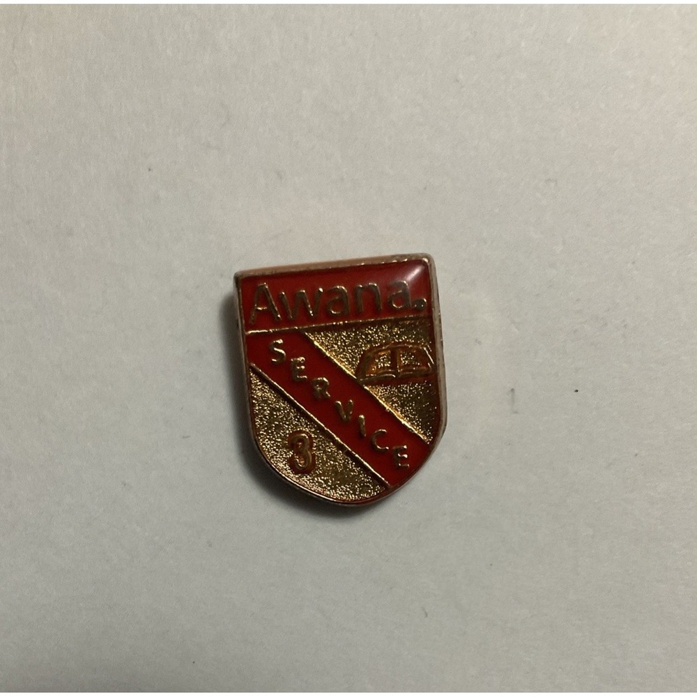 Vintage Awana Service 3 Pinback Lapel Pin Tie Tac Brooch Red Gold Tone